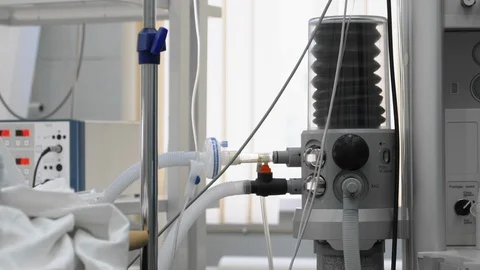 Artificial respiration or mechanical ventilation of lungs in intensive care Stock Footage 127817988
