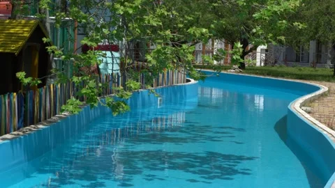 Artificial river in Albatross hotel complex in Arkhipo-Osipovka.Recreation place Stock Footage 154746792