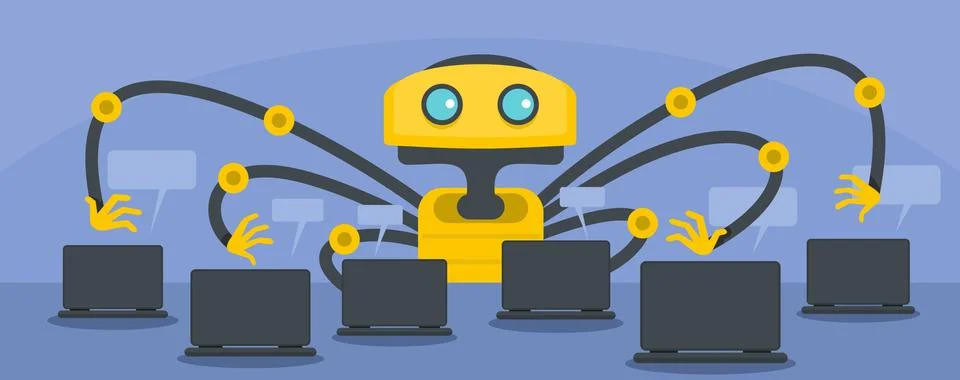Artificial robot banner, flat style Illustrazione stock