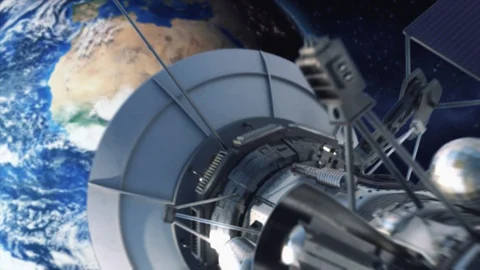 Artificial Satellite observing Earth from space zoom in animation Stock Footage 127815857