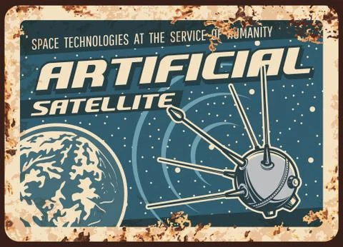 Artificial satellite vector rusty plate ai sputnik Illustrazione stock