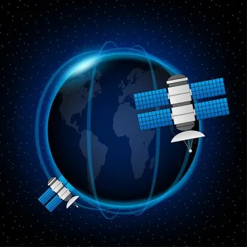 Artificial satellites gps. Communication, navigation concept. Vector Иллюстрация