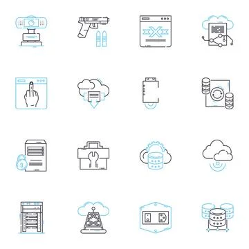Artificial security linear icons set. Cybersecurity, Encryption, Authentication イラスト素材