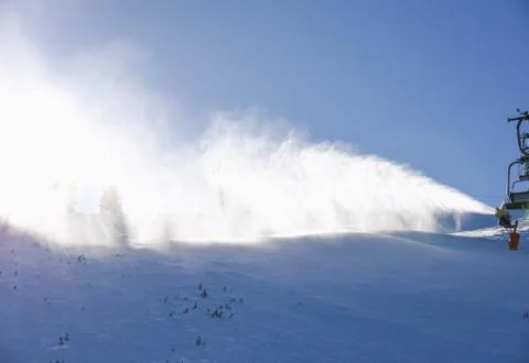 Artificial snow making machine Stock Photos