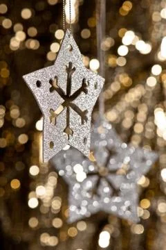Artificial snowflake in silver Stock Photos