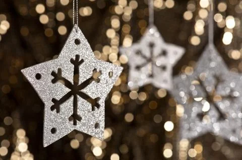 Artificial snowflake in silver Stock Photos