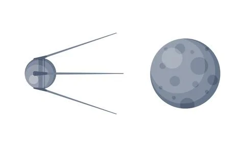 Artificial space satellite and moon. Astronautics and space exploration Stock Illustration