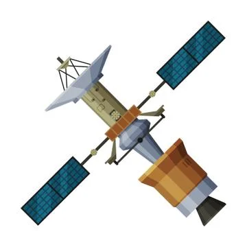 Artificial Space Satellite, Cosmos Exploration, Astronautics and Space Stock Illustration