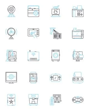 Artificial system linear icons set. Automation, Robotics, Algorithms, Machine Illustrazione stock