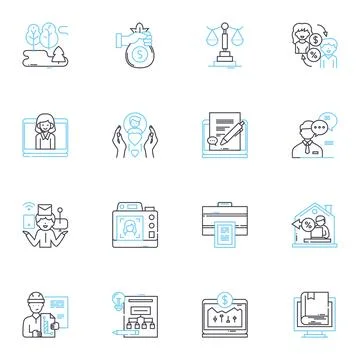 Artificial technology linear icons set. Automation, Robotics, Machine learning Stock Illustration