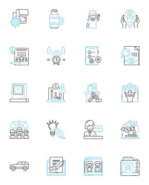 Artificial technology linear icons set. Automation, Robotics, Machine learning Stock Illustration