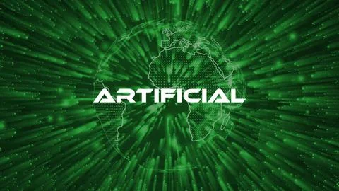 Artificial text concept on si-fi particles background. Dot particles techno.. Stock Illustration
