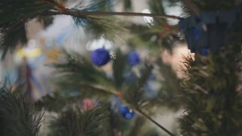 Artificial tree. The camera moves through the branches. Stock Footage 144311016