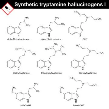 Artificial tryptamine hallucinogens, first set Stock Illustration
