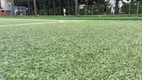 Artificial Turf Soccer Field with Distant Players and Green Copy Space Vidéo 347283472