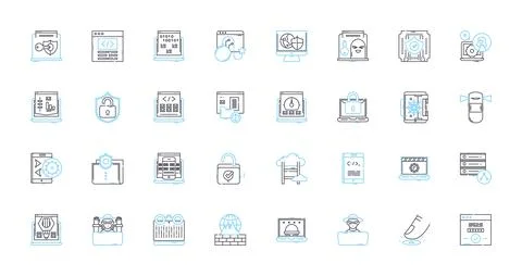 Artificial universe linear icons set. Simulation, Virtuality, Sci-fi, Digital Stock Illustration