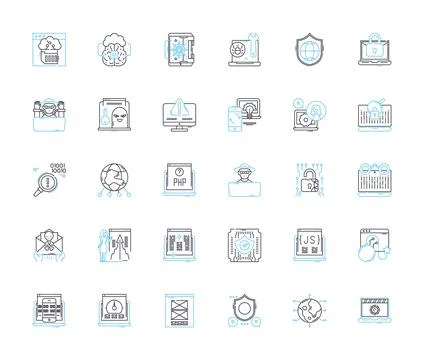 Artificial universe linear icons set. Simulation, Virtuality, Sci-fi, Digital Stock Illustration