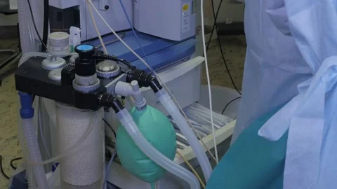Artificial ventilation apparatus working during surgery Stock Footage 162815664