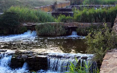 Artificial Waterfall Dam Background Texture Stock Photos
