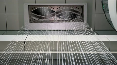 Artificial waterfall jets flows down from ceiling or decorative fountain in Stock-Footage 147973006