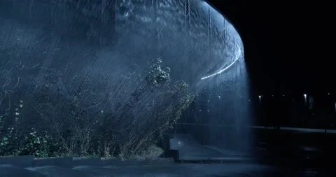 Artificial waterfall at night Stock Footage 164072357