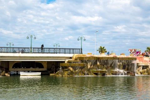 Artificial Waterfall by Small Lake Stock Photos