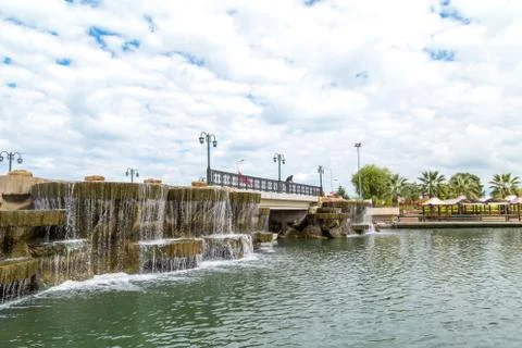 Artificial Waterfall by Small Lake Stock Photos