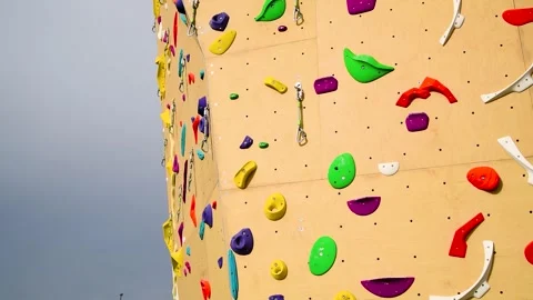 Artificial yellow climbing wall. Stock Footage 270305278