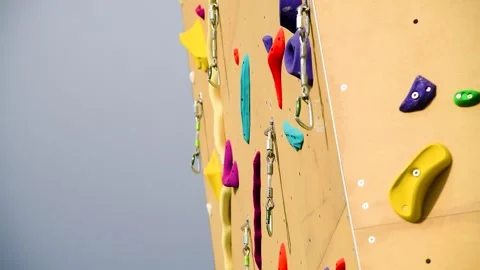 Artificial yellow climbing wall. Stock Footage 273197832
