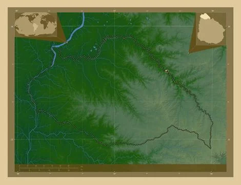 Artigas, Uruguay. Colored elevation map with lakes and rivers Stock Illustration