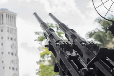 Artillery aiming to building Stock Photos