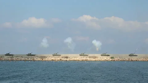 Artillery attack self-propelled guns Stock Footage 40341007