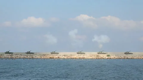 Artillery attack self-propelled guns Stock Footage 40343244