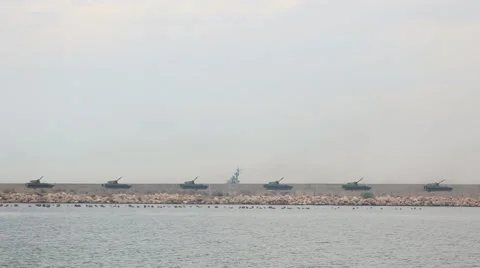 Artillery attack self-propelled guns Stock Footage 40400724