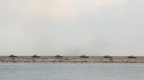 Artillery attack self-propelled guns Stock Footage 40400780