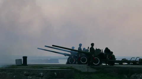 Artillery battery Stock Footage 24465168