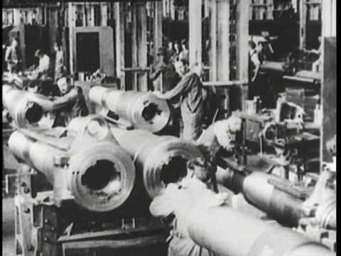 Artillery, bombshells and bullets are manufactured, during World War 1, in 1916. Stock Footage