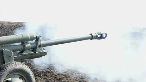 Artillery gun fires. Stock Footage 63087773