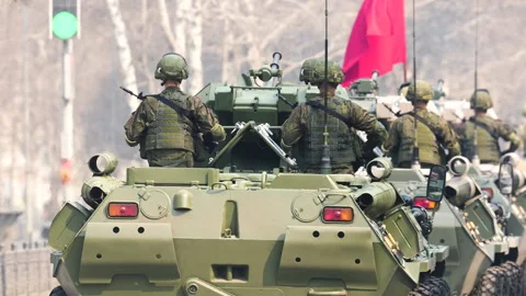 Artillery tanks convoy. Russian military... | Stock Video | Pond5