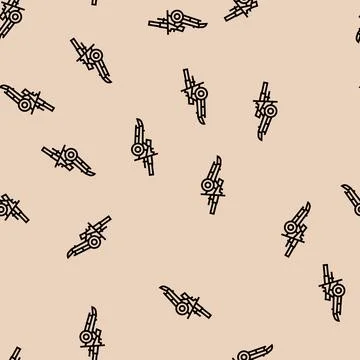 Artillery war weapon line seamless pattern Stock Illustration