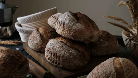 Artisan Batard Sourdough Bread. Stock Footage 235909080