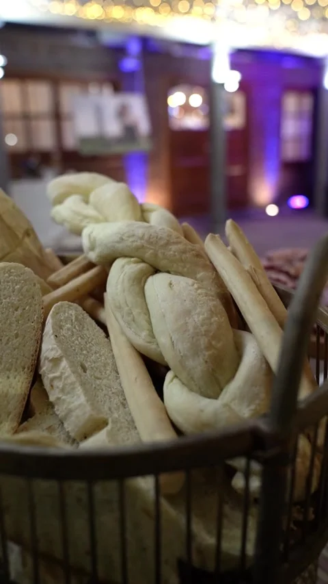 Artisan Bread Basket at Event Reception Stock Footage 339017699