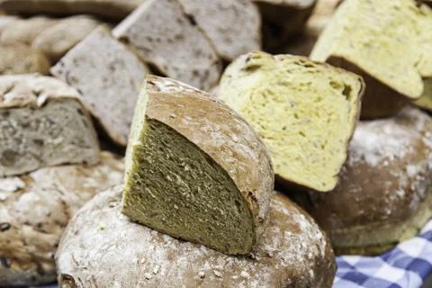 Artisan bread buns, detail of basic food Stock Photos