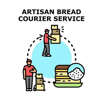 Artisan bread courier service delivering fresh baked food Stock Illustration
