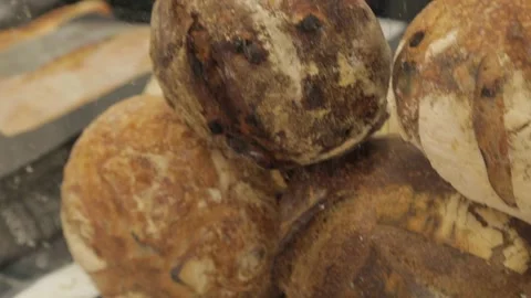 Artisan Bread Loaves Displayed at Market Stall in Sydney, Australia Stock Footage 345710797