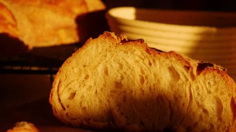 Artisan Bread Slice Close-up Showing Airy Crumb Stock Footage 327949402