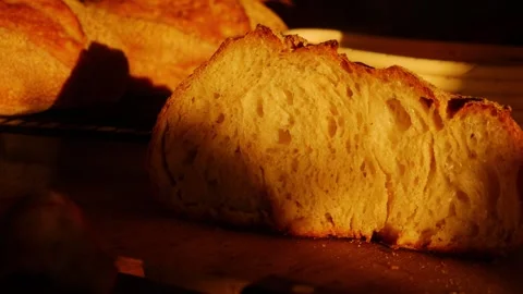 Artisan Bread Slice Close-up Showing Airy Crumb Stock-Footage 327949415