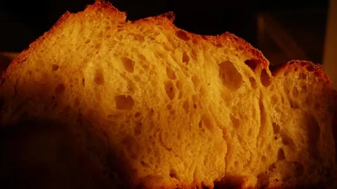 Artisan Bread Slice Close-up Showing Airy Crumb Stock Footage 328489751