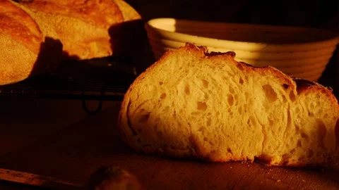Artisan Bread Slice Close-up Showing Airy Crumb Stock Footage 328489753