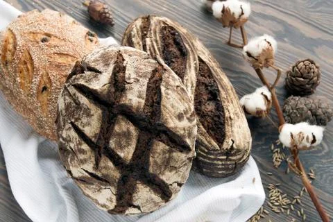 Artisan  Bread on the wooden table Stock Photos